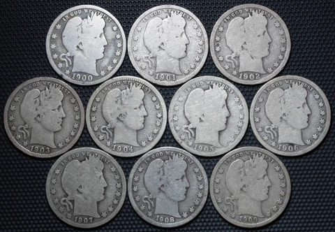 SILVER BARBER QUARTER ROLL LOT OF 10  1900-1909 EVERY DATE FROM THE 1900'S! (#5) Cover