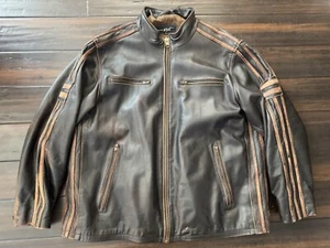 Vintage Black Rivet Men's Leather Distressed Brown Motorcycle Jacket Size 2XL - Picture 1 of 11