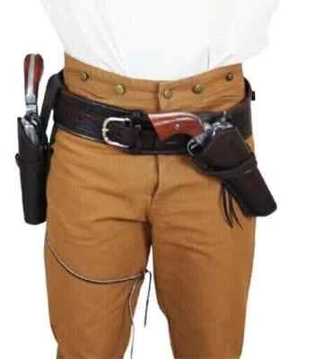 Western Leather Holster Gun Belt 44 / 45 Brown Hand Made Cowboy Revolver Pistol - Image 1 of 4