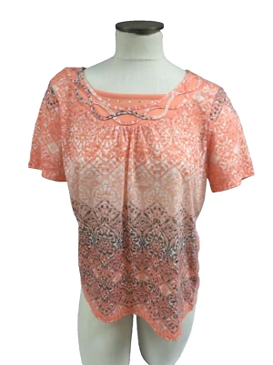 Blusa Breckenridge Petite grande para mujer manga corta coral y gris Foto 1 de 4