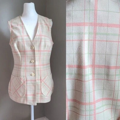 Chaleco Jantzen Vintage Años 60 Rosa Tejido a Cuadros Años 60 Mod Informal Oficina Bolsillos Talla 12 Foto 1 de 4