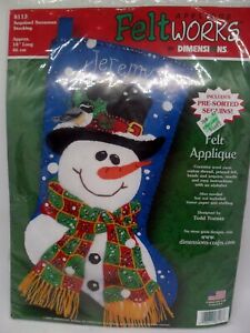 2002 Sequined Snowman Stocking, #8113 Felt Applique Kit, Feltworks by Dimensions