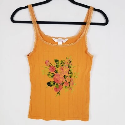 Y2K Victorias Secret Cami Top 女式 X 小号黄色花卉蕾丝肩带 * 清色 — 第 1/4 张图片