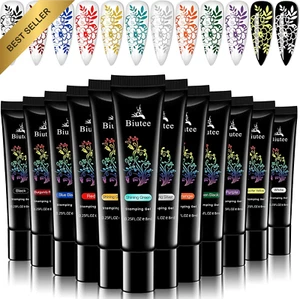12 Color Stamp Nail Polish Gels Black White Glitter - Picture 1 of 12