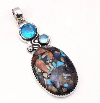 Colgante de joyería hecha a mano de plata de ley 925 con piedras preciosas de ojo de sodalita de cobre de 2,15" Foto 1 de 4