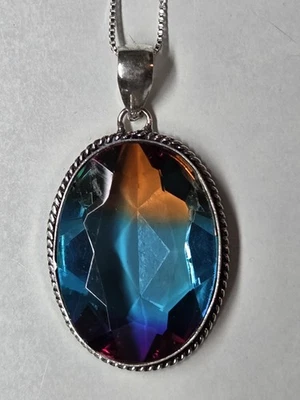 Neu 925 Sterling Silber 100% Echte  Anhänger Edelstein Turmalin Kette 50cm L. - Bild 1 von 4