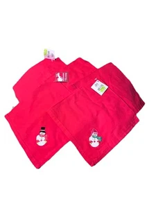 New Set of 6 Dennis East International Christmas Red Cloth Napkins Snowman - Picture 1 of 6