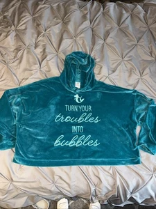 Disney Ariel Little Mermaid Troubles Into Bubbles Teal Crop Velour Hoodie 2XL - Picture 1 of 6