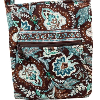 Vera Bradley стеганая пейсли через плечо коричневый/синий молнии карман регулируемый ремень - Изображение 1 из 4
