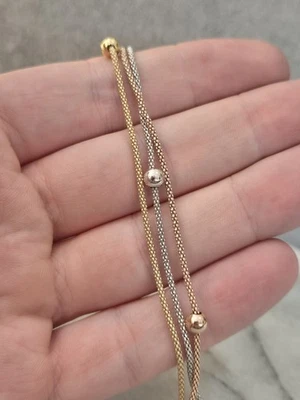 Adjustable Tri Colour Popcorn Link Gold on Sterling Silver Bracelet 7-8" - Image 1 of 4