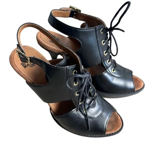 Dr Martens Lace Up Peep Toe Heeled Sandals Shoes Black Women's - Picture 1 of 11