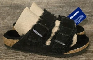 Womens Size 7 (38) Birkenstock Arizona Shearling & Black Suede Leather Sandals - Picture 1 of 7