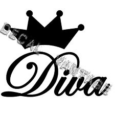 Diva Text Crown Vinyl Sticker Decal Queen Princess - Choose Size & Color