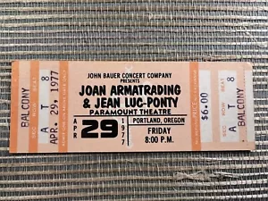 Joan Armatrading Jean Luc-Ponty 1977 Unused Concert Ticket Portland Oregon Jazz - Picture 1 of 2