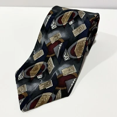 Gravata masculina Hardy Amies toda de seda geométrica larga - Imagem 1 de 4