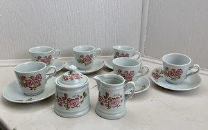 Vintage WEBB Korea 6Tea Cups & Saucers Sugar Bowl Creamer Porcelain Tea Set - Picture 1 of 11