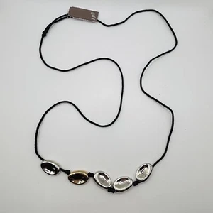 J Jill Silver Gold Tone Beaded Black Cord Adjustable Necklace New - Picture 1 of 5
