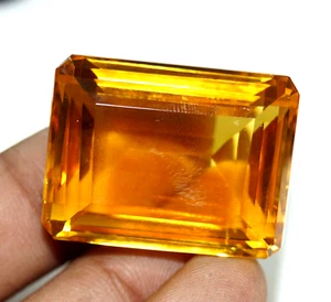 Natural Certified 102.05 Ct Emerald Cut Yellow Citrine Brazilian Loose Gemstone - Picture 1 of 9