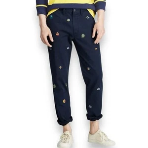 Polo Ralph Lauren Collegiate Embroidered Navy Chinos Size 34 - Picture 1 of 14