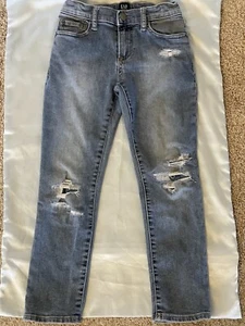 Gap Denim Jeans Kids 7, Regular Stretch Slim Straight Blue Faded Distressed EUC - Picture 1 of 9