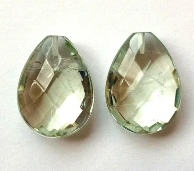 Green Amethyst Prasiolite Faceted Large Petal Drops 15x20 mm One Pair G9384 - Image 1 of 4