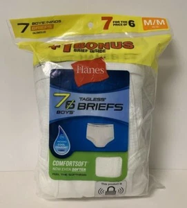 Hanes Boys White Briefs 7-Pack Bonus Value TAGLESS Underwear Medium 10-12 New - Picture 1 of 2