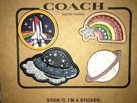 COACH Space Sticker Set UFO NASA ROCKET SATURN RAINBOW Leather Patch MSRP $75