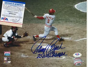 JOHNNY BENCH  CINCINNATI REDS  1975 WS CHAMPS   PSA AUTHENTICATED  SIGNED 8x10 - Picture 1 of 1