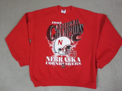 VINTAGE Nebraska Huskers Sweatshirt Mens Extra Large Red National Champions 90s* Cover