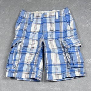 Abercrombie & Fitch Shorts Kids Boys Size 10 Blue And White Plaid Cargo Shorts - Picture 1 of 13