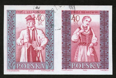 Poland 1960, Regional Costumes - Pair (Stroj Krakowski), Used, Inperforate - Image 1 of 2