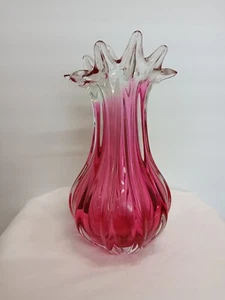 Czech cranberry clear art glass vase with 10 fingers Vintage - Bild 1 von 7