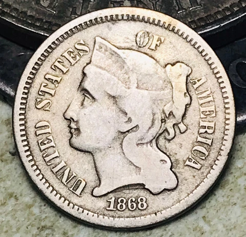 1868 Three Cent Nickel Piece 3C Ungraded Circulated US Type Coin CC17830 Cover