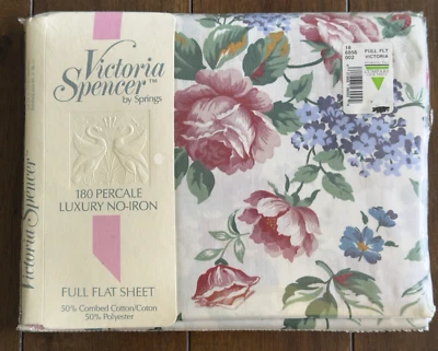 Hoja plana completa vintage Victoria Spencer By Springs 180 percal sin hierro nueva en paquete Foto 1 de 4