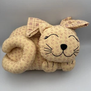 Vintage Handmade Cat Door Stop Weighted Plush Stuffed Quilt Print Embroidered - Picture 1 of 9