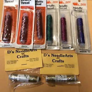 7 Dritz 2 D’ Needle Metallic Threads Lot 9 Gold Green Purple Hot Pink 30 Yds ech - Picture 1 of 4