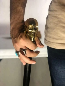 Handmade Vintage Solid Skull Head Handle Stylish Wooden Walking Cane ~ Best Gift - Picture 1 of 7