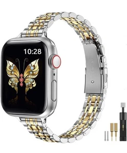 MioHHR Slim Metal Band Compatible with Apple Watch Band 42mm(Series 10) 41mm ... - Afbeelding 1 van 8