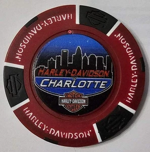 HARLEY-DAVIDSON OF CHARLOTTE (NC) Full Color Dark Red/Black Poker Chip RENAMED - Picture 1 of 2