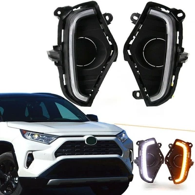 DRL Daytime Running Light LED Fog Lamp w/ Turn Signal Fit Toyota RAV4 2019 2020 - Image 1 of 4