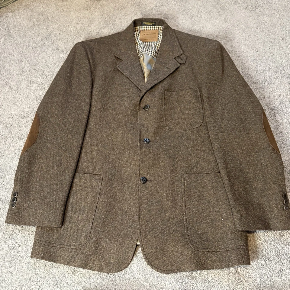 Pendleton Men’s Wool 3 Button Blazer 44R Made In USA Elbow Patches - Image 1 of 4