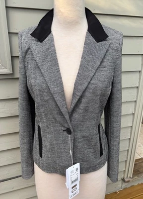 Blazer novo com etiquetas Escada Sport jaqueta de lã preta malha espinha de peixe tamanho 40 $550 8/10 M - Imagem 1 de 4