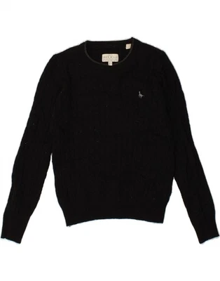 JACK WILLS Womens Crop Crew Neck Jumper Sweater UK 6 XS Black Merino Wool BX11 - Image 1 of 3