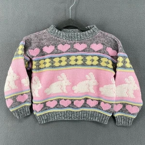 Vintage 80s 90s JaYmie Rose Sweater Toddler 12mos? Bunnies Hearts Made in USA - Picture 1 of 11