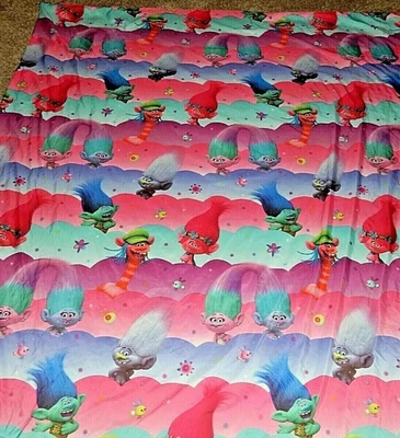 9F !WOW! RAINBOW TROLLS Full/Double Microfiber Flat Bed Sheet {Fabric} - Image 1 of 2