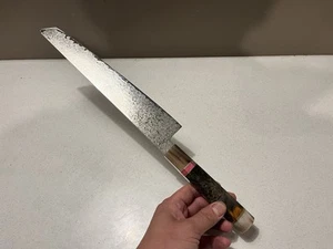 Japanese Sakimaru Takobiki Textured Damascus Double Buffalo Horn Handle 26cm - Picture 1 of 9