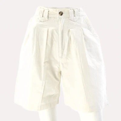 90-е винтажные женские плиссированные шорты Energie цвета слоновой кости XS Ramie хлопок высокая талия 6,5 дюйма - Изображение 1 из 4