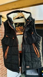 SUPERDRY MEN GILET FLEECE HOOD XXL 2XL - Picture 1 of 13