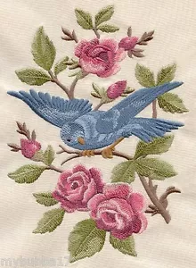 Bird in Blooming BranJUEGO DE 2 TOALLAS DE MANO DE BAÑO BORDADAS por laura - Imagen 1 de 1