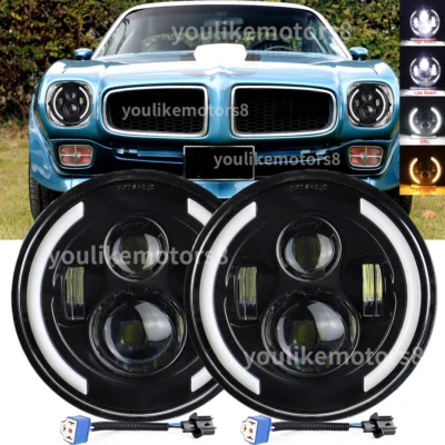 Pair Fit Pontiac Firebird 1970-1976 7'' LED Headlights Hi-Lo Beam Angel Eyes DOT - Image 1 of 4